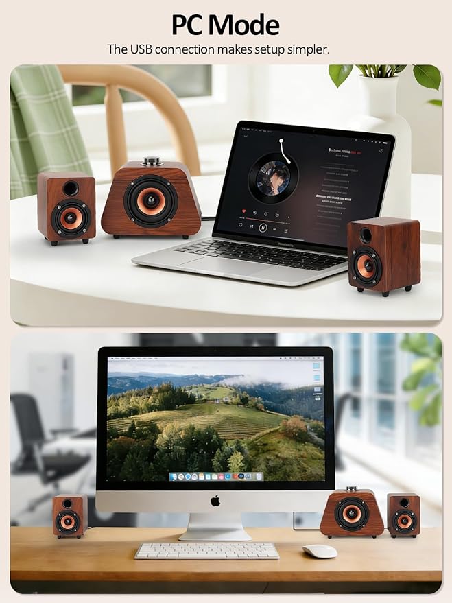 Computer Speakers Mini PC Speaker with subwoofer2.1 USB Powered Desktop Speakers Bluetooth 5.0 and RCA Input pc Speakers for Desktop Laptops Phonograph Phones Tablets(K02)