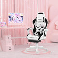 Cute Gaming Chair with Cat Paw Lumbar Cushion and Cat Ears Kawaii Pink Computer Chair with Footrest Ergonomic PC Video Anime Gaming Chairs Recliner for Kids Girls Teens (Black&ampWhite)