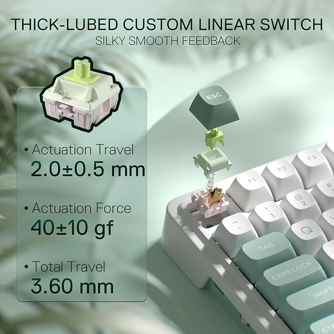 Redragon K719 Wireless Gasket Gaming Keyboard w/Hype Screen &amp Knob 95 Keys Mechanical Keyboard Easy-Control 1.14’’ TFT Info Display 5-Layer Noise Dampening Custom Linear Switch Jade Cloud Col