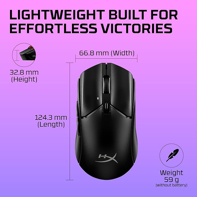 HyperX Pulsefire Haste 2 Core Wireless – Gaming Mouse for PC Long Battery Life Lightweight Custom Core Sensor Dual Wireless Connectivity Black (Renewed)