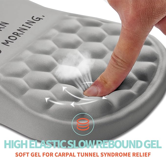 Ergonomic Mouse Pad Wrist Support with Memory Foam Massage Bulge Carpal Tunnel Pain Relief Mousepad Wrist Rest for Mouse(12x8 inch Good Morning)
