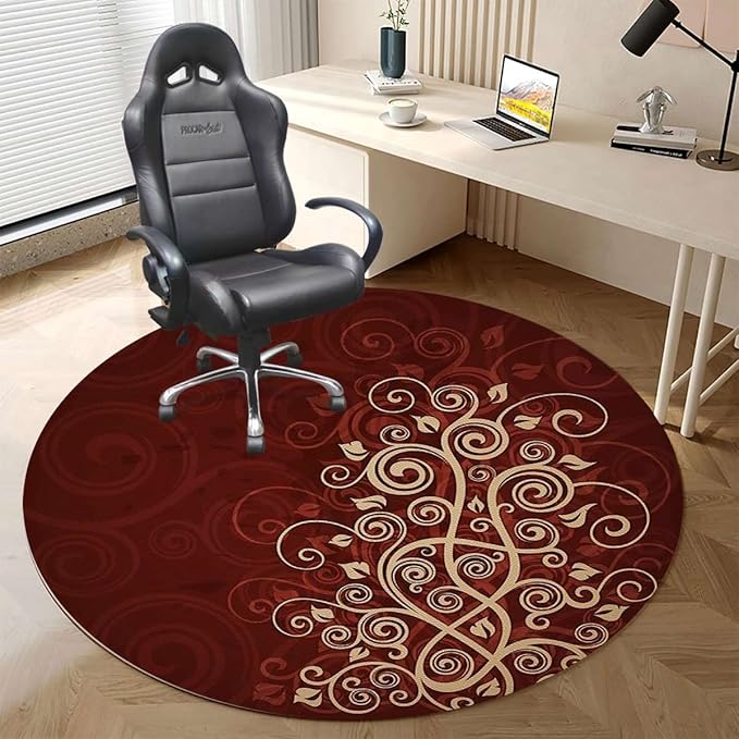 Cream and Ruby Chair Mat Office Protector for Hardwood Floors Floral Branch Lovely Swirls Ivy Anti-Slip Floor Protection Mat Multi-Purpose Chair Carpet for Desk Burgundy Floral Diameter 59 in