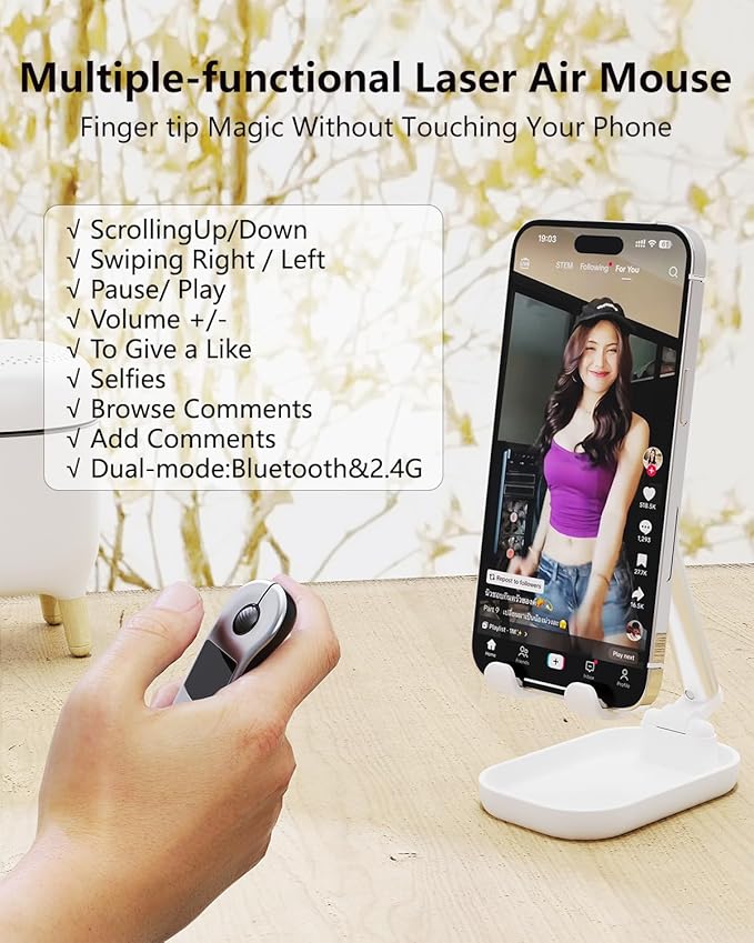 Air Mouse for PC/iOS/Android with Touchpad Rechargeable Wireless Presentation Clicker Bluetooth 2.4G Remote Control for PowerPoint/Keynote/Tiktok/Camera/Kindle Apps (Black)