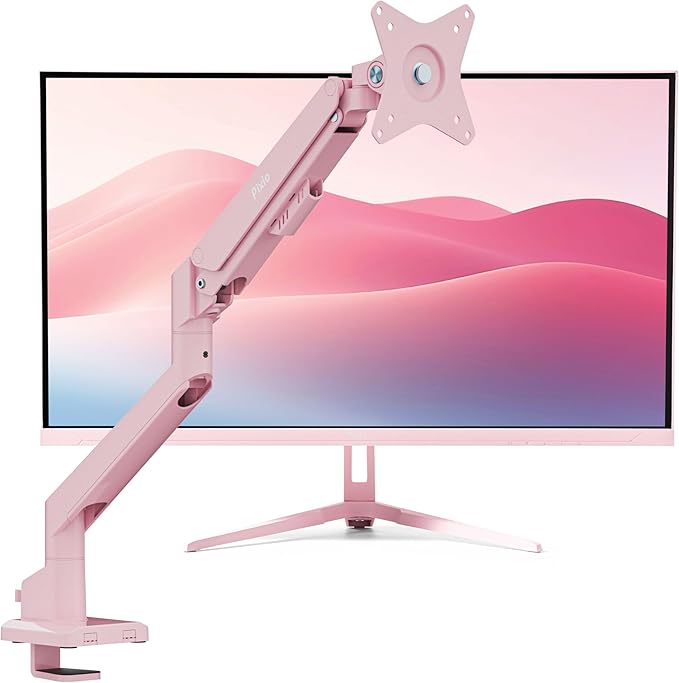 Pixio PX27U Wave Pink 27 inch 160Hz Refresh Rate 4K 3840x2160p Resolution Fast IPS Panel 1ms GTG Response Time 4K Gaming Monitor and PS1S Wave Pink Single Monitor Arms