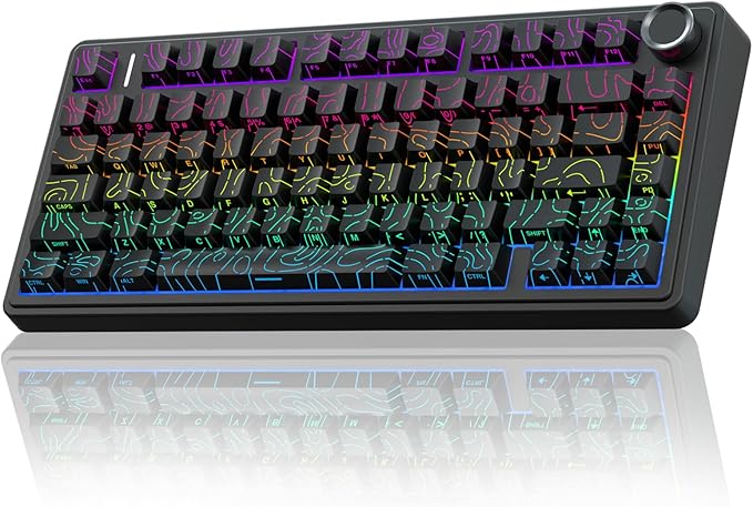 AULA F75 Pro Wireless Mechanical Keyboard with Knob75% Hot Swappable Custom Gaming KeyboardsRGB BacklitPre-lubed SwitchesSide Printed PBT Keycaps Creamy Sounding Computer Keyboard Line Black