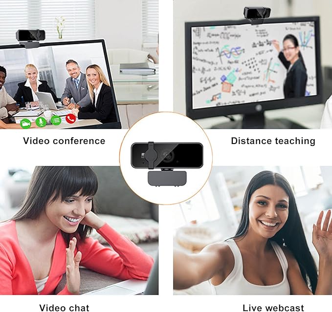 1080P HD USB Webcam with 360° Rotation Inbuilt Mic and Camera Cover for Privacy Protection Plug and Play for Wide Applications