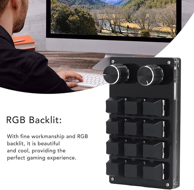 One Handed Macro Mechanical Keyboard 12 Keys Programmable Keypad with 2 Knobs USB Mechanical OSU Gaming Keyboard for