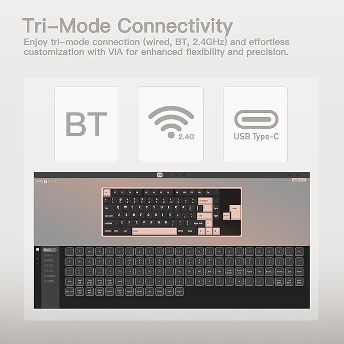 KEEBMONKEY WOBKEY Rainy 75 CNC Aluminum HMX/JWK/Cocoa Switches Triple-Mode Connectivity Mechanical Keyboard with Superior Acoustics RGB/FR4/Silver SUS304/7000mAh/Cocoa Switch (Pro - Luna)