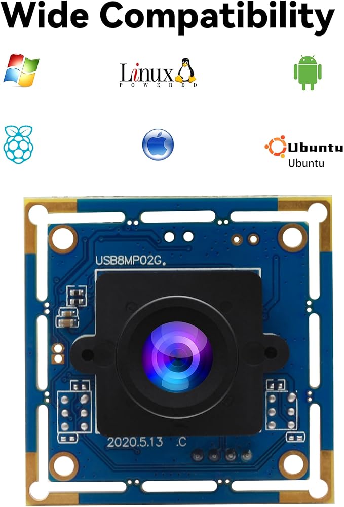 USB Camera Module 8MP 3264x2448 HD USB Webcam Board with 2.1mm Lens IMX179 Sensor Embedded Camera UVC Plug &amp Play for 3D Printer/Industrial Machine/Robot Compatible with Windows/Linux/Mac/Androi