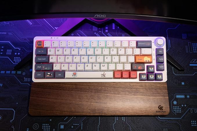 GK GAMAKAY Wooden Wrist Rest Pad 12.8 Compact Ergonomic Walnut Wood Hand Wrist Rest for 60% 75% Mechanical Keyboard Non-Slip Palm Pad for Comfortable Typing and Playing (for 75%)