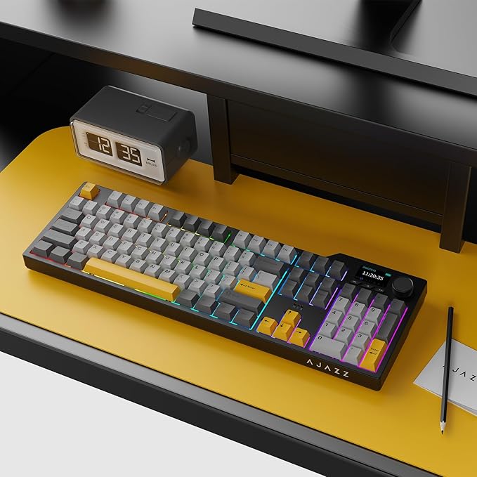 DAIDAI×AJAZZ AK35I V3 Full Size Hot Swap Mechanical Gaming Keyboard with Screen &amp Knob 2.4G/BT/USB-C Gasket Keyboard FR4 Plate 8000mAh Battery South Facing LED RGB(Avocado Axis)