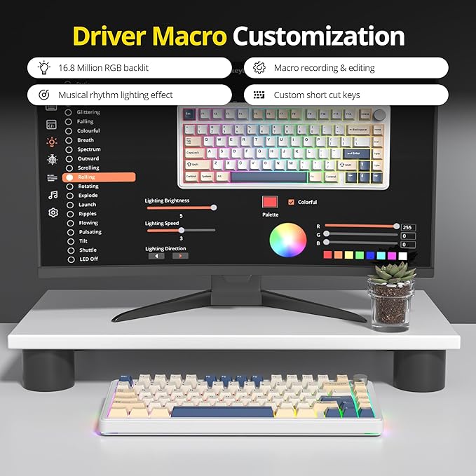 surmen M75 75% Wireless Creamy Keyboard with Gasket Pre-lubed Triple Mode Bluetooth Mechanical Gaming Keyboard BT5.0/2.4Ghz/USB with Sound Absorbing Pads Hot-Swap(SOYA)