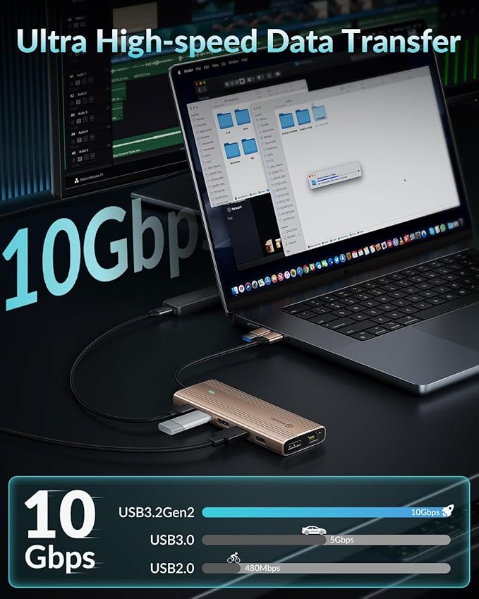 PHIXERO 10 in 1 USB Docking Station Dual Monitor 4K@60HZ for Mac M1/M2 Displaylink Dock with 2 HDMI &amp 2 DP 100W PD 3 USB 3.2Gen2 [10 Gbps] Ethernet Audio Compatible with Thunderbolt Windows