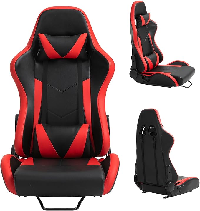 Marada Gaming Racing Seat for Simulator Cockpit with Double Locking SlidesInclude Lumbar and Neck PillowAdjustable PU Leather Chair for Heavy-Duty Metal Driving Sim Mount (No Steering Wheel Stand)