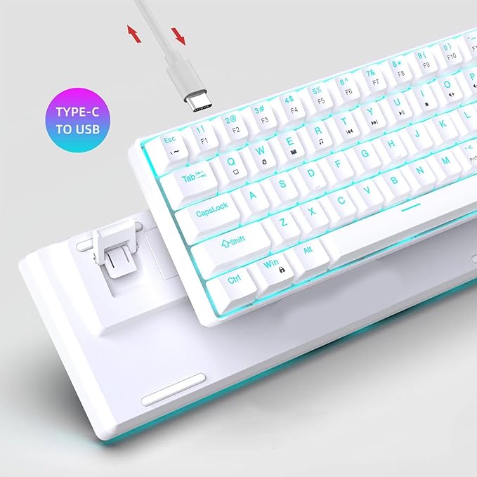 Bewinner 60% Gaming Mechanical Keyboard 68 Keys Compact Keyboard with Red Switches RGB LED Backlit Mechanical Keyboard for Laptop Tablet PC