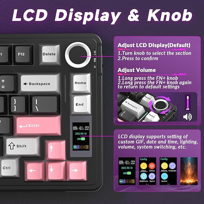 AULA S75 PRO Wireless Mechanical Keyboard with Screen&ampKnob 75% Hot Swappable Gaming Keyboard with Pre-lubed Switches RGB Backlit PBT Keycaps Creamy Sounding Pc Gaming Keyboards