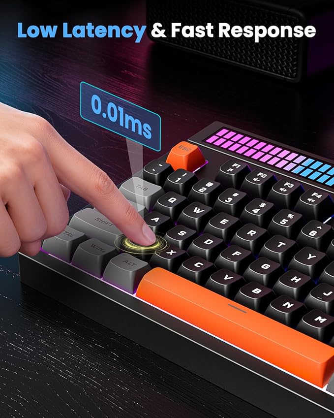 SABLUTE Keyboard Gaming - Audio-Sync RGB Light Strip 19-Key Anti-Ghosting Dual Control Knobs Adjustable Stand Ultra-Low Latency Quiet Mechanical Feel for PC Gamers（Black