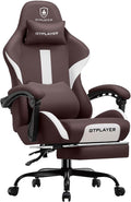 GTPLAYER Gaming Chair with Foot Rest &amp Pocket Spring Cushion Breathable Fabric for Home Office Desk Ergonomic High Back Computer Chair with Headrest &amp Lumbar Support Brown