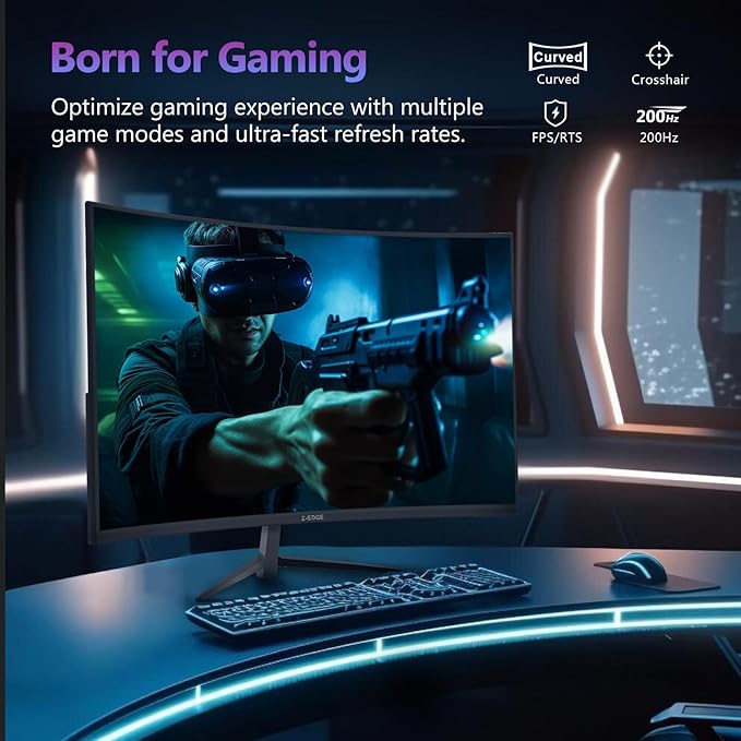 Z-Edge 27 inch Curved Gaming Monitor FHD 1080P 200Hz 165Hz 144Hz Curved 1500R PC Monitor MPRT 1ms FreeSync Low Blue Light 350nits16.7M Colors UG27 Frameless Bezel 1X DP and 1X HDMI