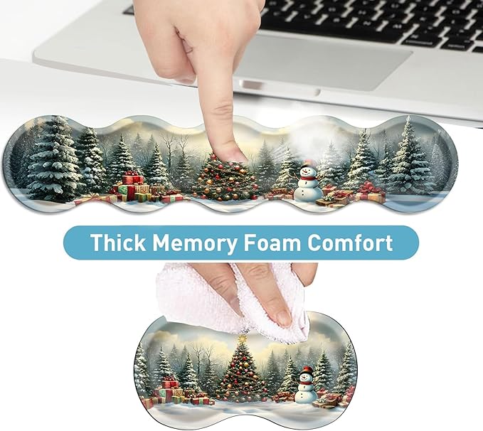 Keyboard Mouse Pad Set Extended Gaming Mouse Pad+Ergonomics Keyboard Wrist Rest Support Memory Foam Easy Typing Pain Relief 4Pcs XL Ultra Thick Desk MatChristmas Tree Snowman