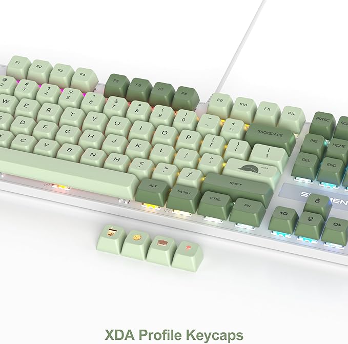 Fogruaden Mechanical Keyboard Green Matcha Wired USB 104 Key RGB Backlit Gaming Keyboard with Number Pad Red Switches NKRO for Windows Laptop PC Gamer