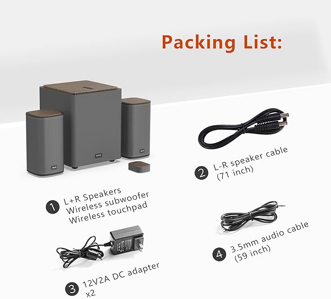 KEiiD 2.1 Bluetooth Computer Speakers with Wireless Subwoofer and Wireless Touchpad for Desktop Laptop Pc Stereo Gaming Speakers 4 EQ Modes Aesthetic Style with Great Sound Quality