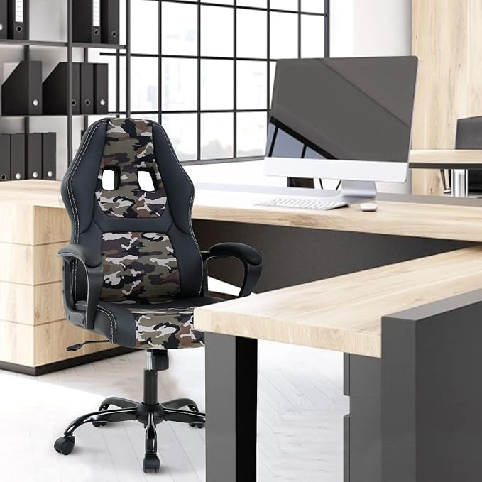 Computer Chair Ergonomic Desk Chair Racing Gaming Chair with Armrest &ampHeight Adjustable High Back Computer E-Sports Chair Task Swivel Executive Seat PU Leather Chair for Home Office (Camo)