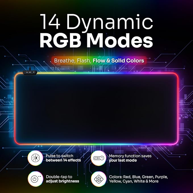 RGB Mouse Pad 35.4×15.7 Inches – Extended LED Mouse Pad with 14 Lighting Modes Gaming Desk Mat PC Gaming Accessories Large Keyboard Pad with Non-Slip Rubber Base.