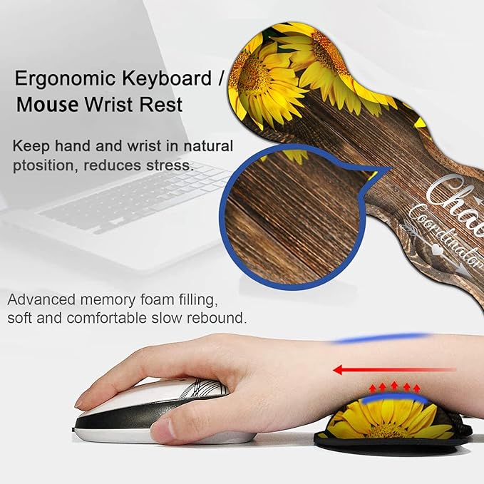 Desk Pad Keyboard Mouse Pad Set Extended Gaming Mouse Pad+ Ergonomics Memory Foam Wrist Rest Support31.5x11.8in Waterproof Large Mouse Pad for Home OfficeChaos Coordinator Sunflower XXL Mouse Mat