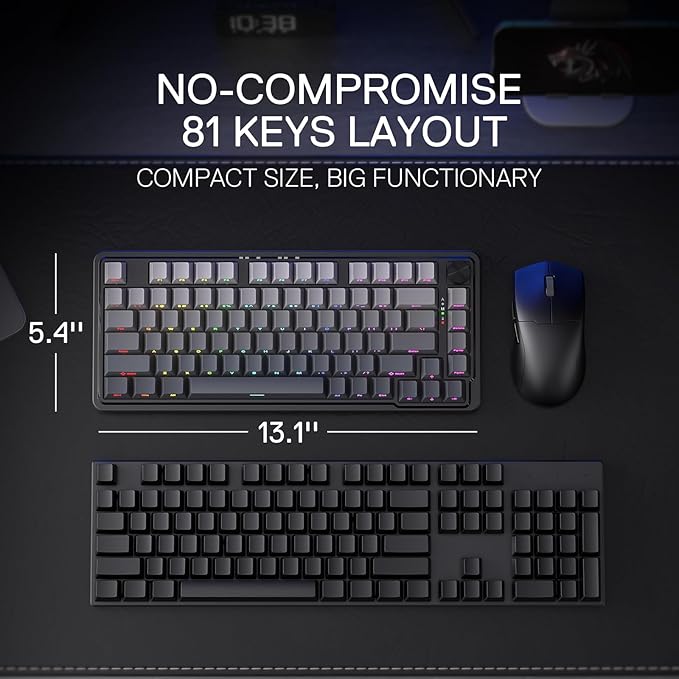 Redragon K673 GB 75% Wireless Gasket RGB Gaming Keyboard 3-Modes 81 Keys PBT Compact Mechanical Keyboard w/Hot-Swap Socket Dedicated Knob Control &amp 5-Layer Noise Dampening Custom Linear Switch