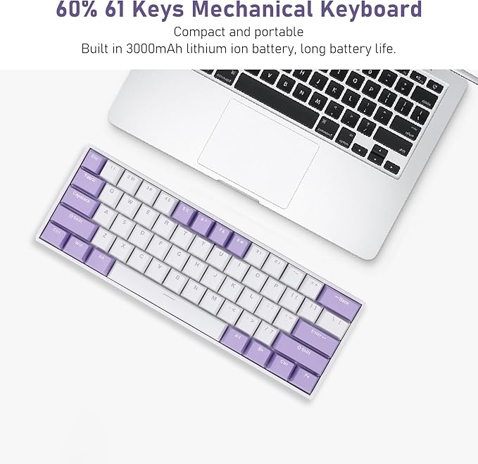 60% Mechanical Gaming Keyboard 2.4G / Bluetooth/USB C Wired Keyboard with Red Switch 61 Keys Anti Ghosting &amp Hot Swappable Dynamic RGB Backlight Gaming Keyboard for PC