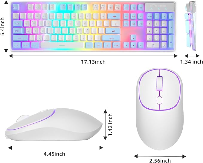 MageGee V550 Wireless Gaming Keyboard and Mouse 2.4G Full-Sized RGB LED Computer Keyboards with Transparent Shell Rechargeable Quiet Cordless Mouse &amp Keyboard Combo for Laptop/PC (Blue &amp Whi
