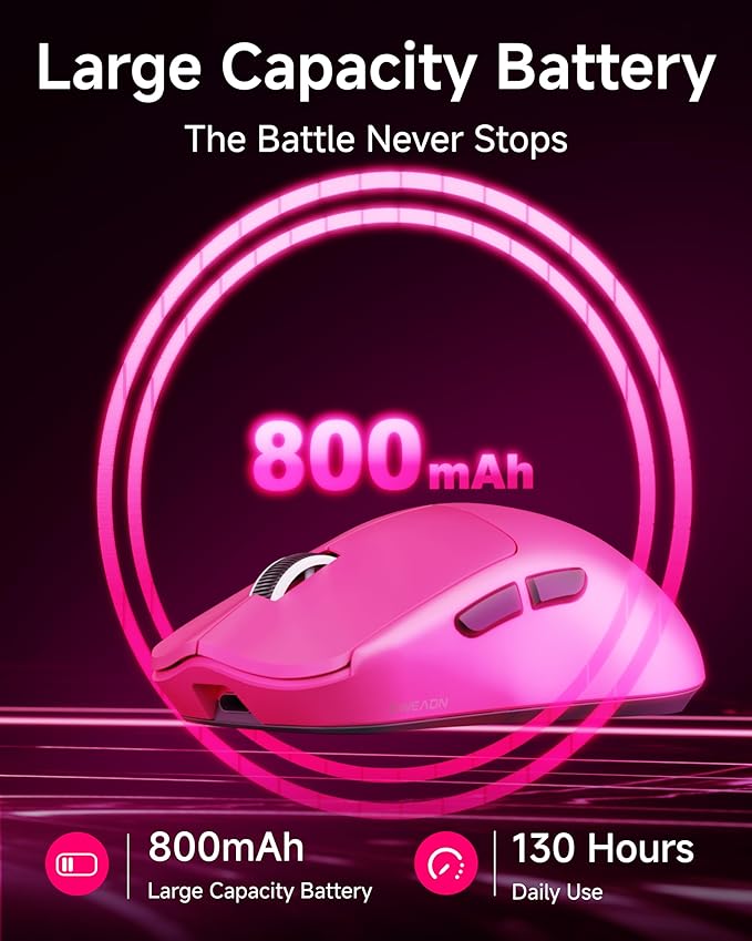 X23Pro Wireless Gaming Mouse 59g Ultra-Lightweight 800mAh Rechargeable Mouse PAW3311 Sensor 12000 DPI Tri-Mode Wireless Mouses with 6 Programmable Buttons Grip Tape for PC/Mac Pink