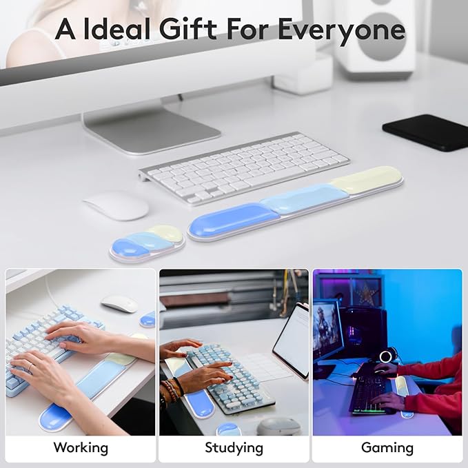 Upgrade Keyboard Wrist Rest Set Gel Keyboard Wrist Support Mousepad Ergonomic Mouse Wrist Mat for Computer Laptop Home Office Blue Color Block