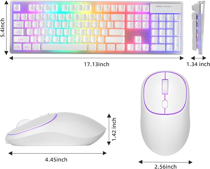 MageGee V550 Wireless Gaming Keyboard and Mouse 2.4G Full-Sized RGB LED Computer Keyboards with Transparent Shell Rechargeable Quiet Cordless Mouse &amp Keyboard Combo for Laptop/PC/Desktop (White)
