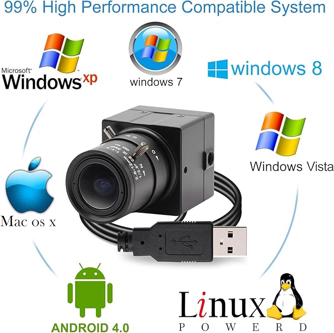 1080P USB Webcam 2MP HD Web Camera Low Illumination 0.01Lux USB2.0 Camera H.264 High Definition IMX322 Webcam with 2.8-12mm Varifocal Lens