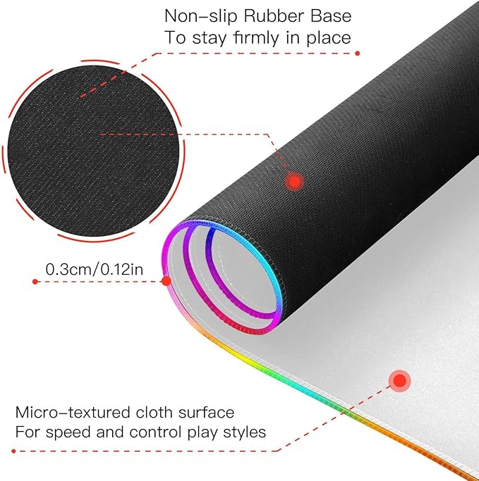 White Mouse Pad Gaming Mousepad Non Slip Desk Mat Wireless Charging RGB Computer Mouse Pads Keyboard Mats Pad for Desktop Home Office 31.5 x 11.8 in
