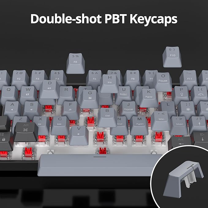 60% Mechanical Keyboard Black and Grey Compact Gaming RGB Backlit 61 Keys Mini USB Wired for Windows Mac Laptop PC (61 Dolch/Red Switches)