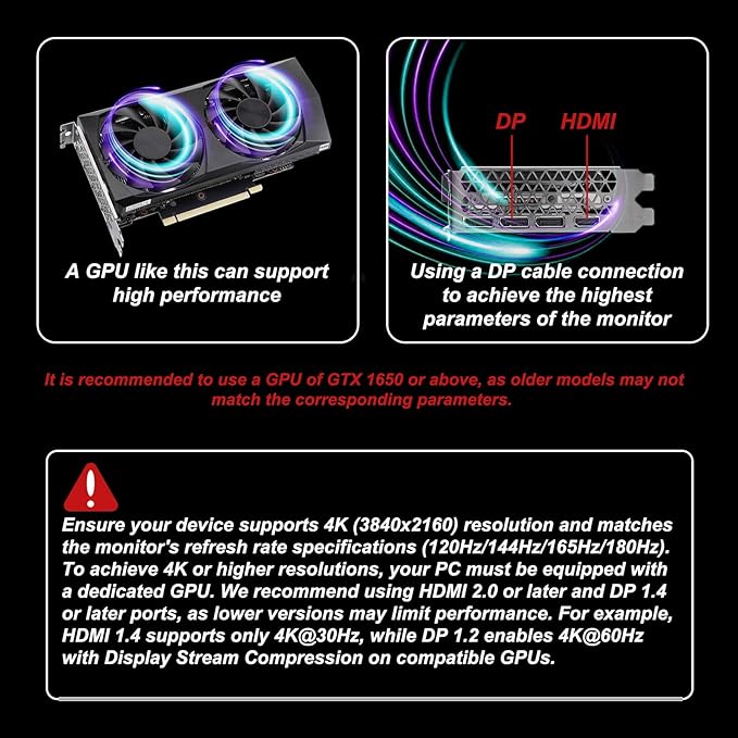 LXZ Gaming Monitor 27 inch 144hz Monitor 3840 * 2160P IPS Display Eye Care DP/HDMI Wall Mount Compatible - Black