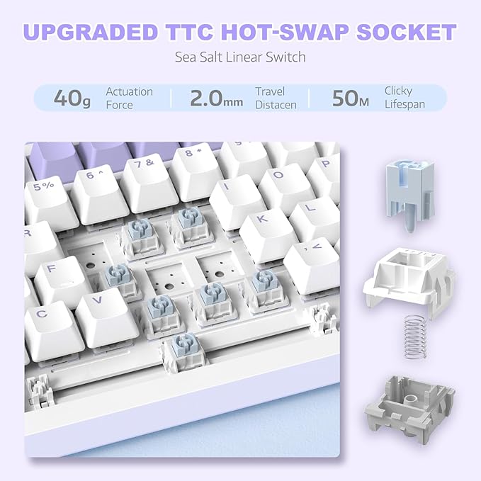 ATTACK SHARK Ajazz Hot Swappable Mechanical Keyboard75% TKL RGB Backlit Wired Gaming Keyboard with Knob ControlPoron FoamSilicon PadGasketNKROPBT Keycaps for Win/MacSea Salt Linear Switch