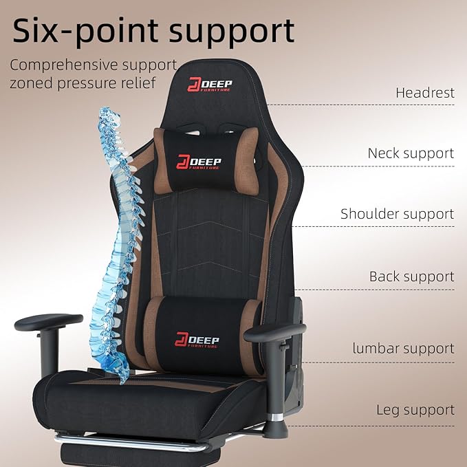 Fabric Gaming Chair Skin-Friendly and Breathable Manufactured by A Reputable Manufacturer Safe and Stable Specially Designed for Gaming.with Footrest Mg(1005-Brown)