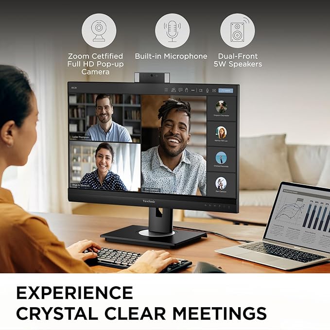 ViewSonic VG2757V-2K 27 Inch 1440p Video Conferencing Docking Monitor with Windows Hello Compatible IR Webcam Advanced Ergonomics and 90W USB C for Home and Office