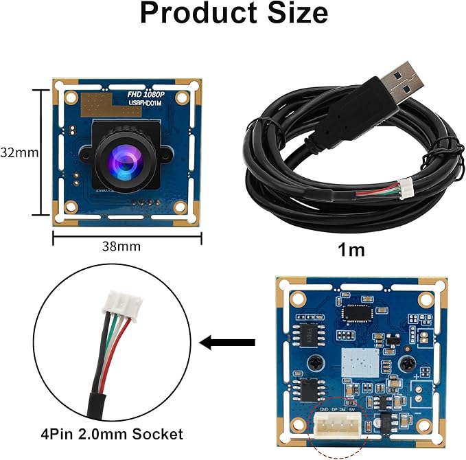 Magnolia 2MP 1080P USB Camera Module 30/60/120FPS High Speed Wecam 2.1mm Wide Angle Fixed Focus Lens Mini Indutrial Camera Plug and Play for CNC Monitoring/Defect Detection/Machine Vision