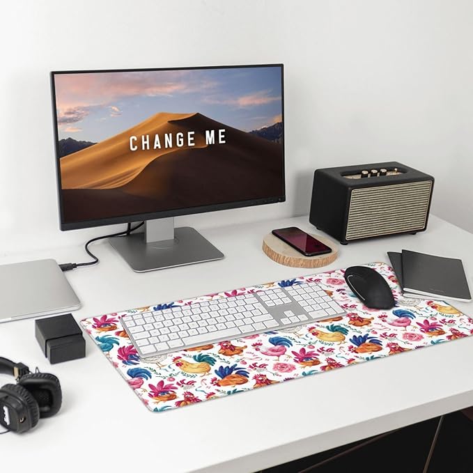 Chicken Flower Pattern Mouse Pad Non Slip Large Desk Keyboard Mat Gaming Protection Pad 16X29.5 Inch
