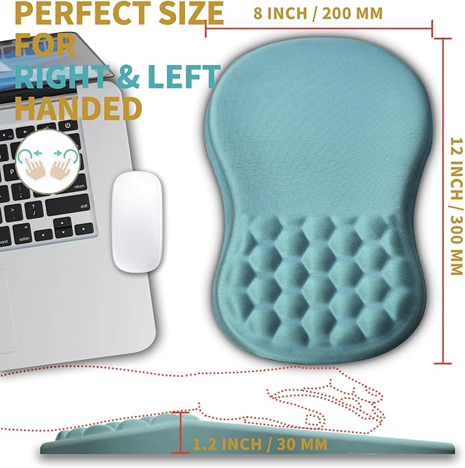 Hokafenle Ergonomic Mouse Pad Wrist Support with Massage Design Wrist Rest Pain Relief Mousepad with Memory Foam&ampNon-Slip PU Base Mouse Pads for Wireless Mouse &amp Desk (12x8 inchLight Blue)