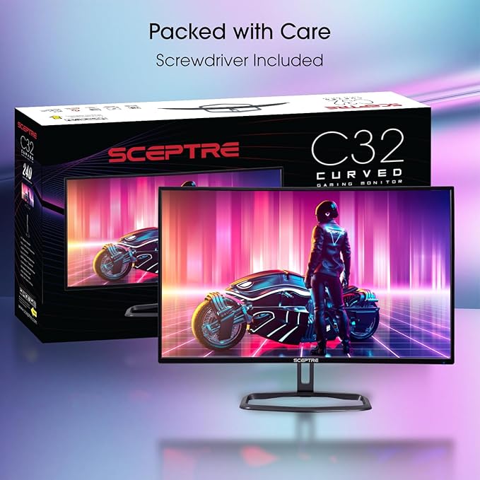 Sceptre Curved 32 FHD 1080p Gaming Monitor Up to 240Hz 1ms 99% sRGB AMD FreeSync Premium Build-in Speakers HDMI x3 Displayport Machine Black (C325B-FWD240)