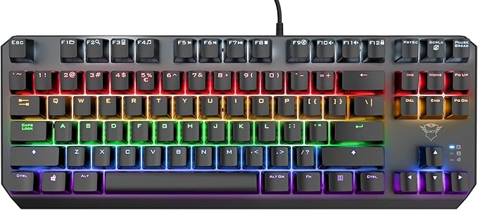 Trust Gaming GXT 834 Callaz TKL Mechanical Keyboard US/NL QWERTY Layout Outemu Switch Multicolor LED Lighting 12 Media Keys USB Gaming Keyboard 80 Percent for PC Laptop Mac Black