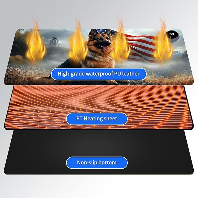 Heated Mouse PadWarm Desk Pad with 3 Levels Heating &amp 3 Hours Auto Shut-Off PU Leather Heated Desk Pad Warmer Pad for Home Office - 23.6 x 14.2 inchGerman Shepherd Flag