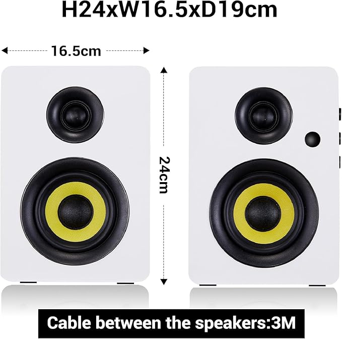 Sanyun SW206 4” HiFi Bookshelf Speakers with Studio Mode 80W Active Bluetooth 5.4/Optical/Coaxial/TRS/Aux/24bit DAC USB for Turntable TV PC Desktop MDF Cabinet Remote Control White