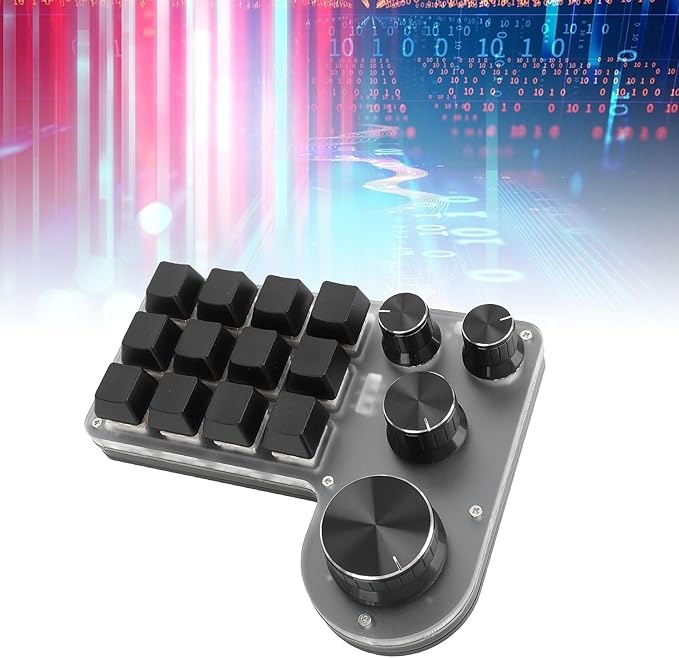 Zopsc USB Macro Mechanical Gaming Keyboard 12 Keys 4 Knobs BT Wired USB Dual Mode Connection Custom Macro Programming Keyboard Hot Swappable Red Switch